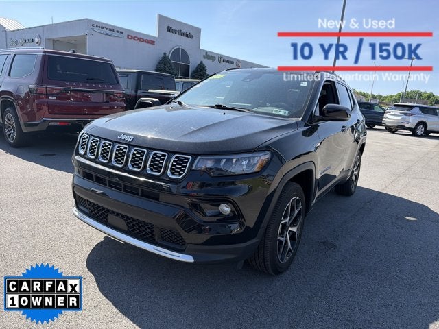 2025 Jeep Compass Limited in Diamond Black Crystal Pearlcoat — front three-quarter view