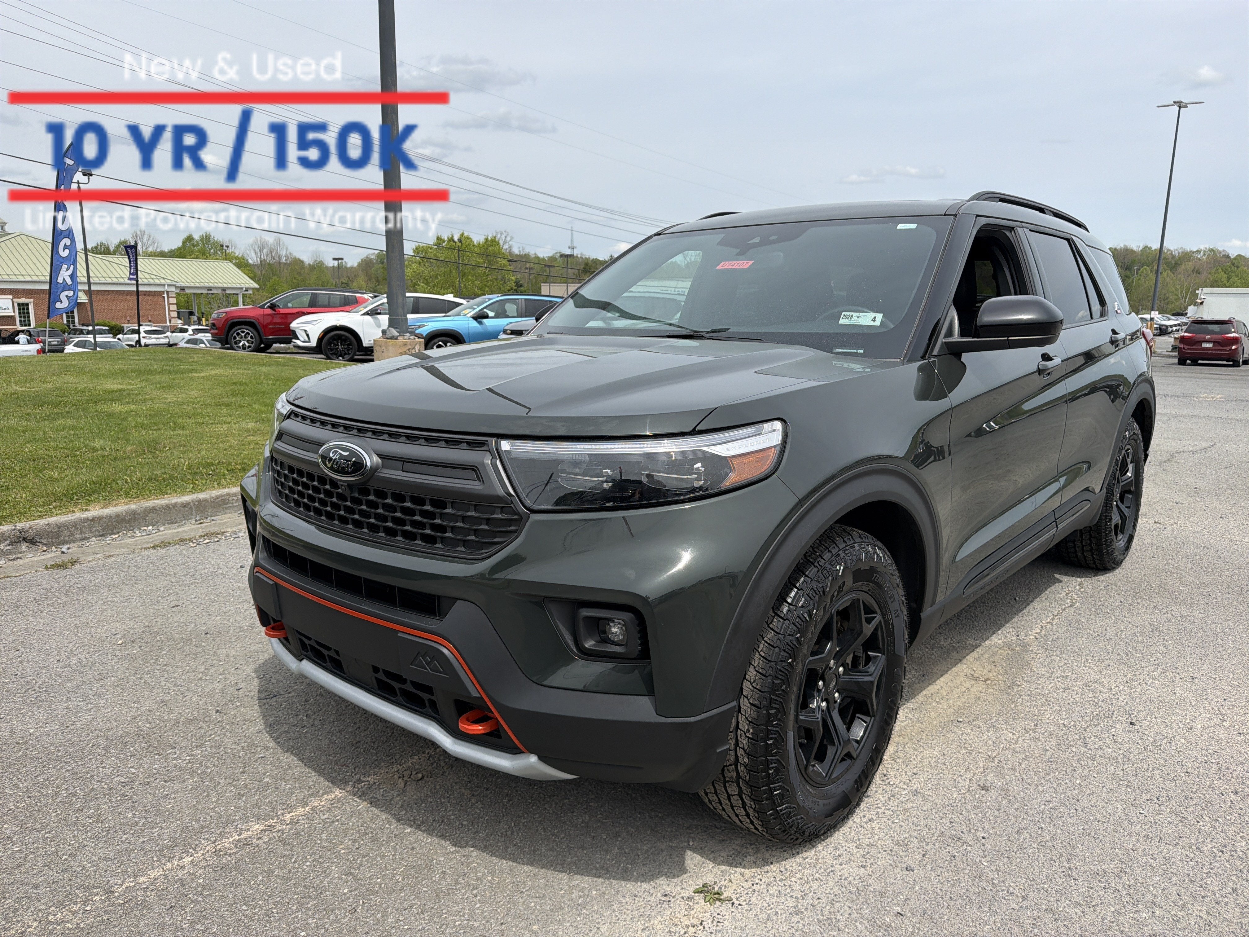 2023 Ford Explorer Timberline in Green Metallic — front three-quarter view