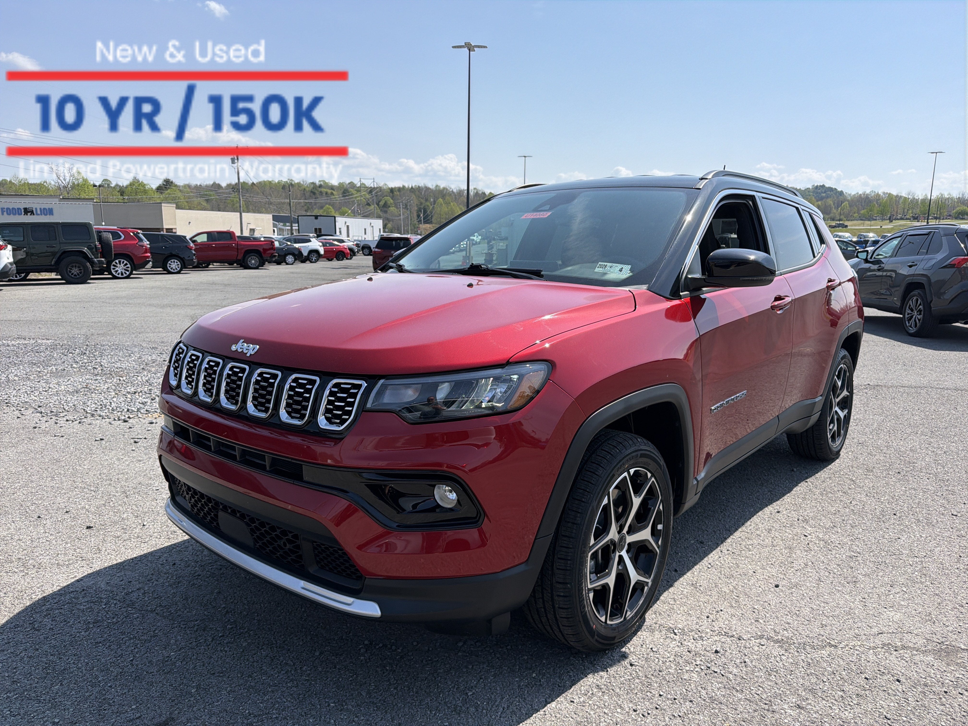 2025 Jeep Compass Limited in Red Hot Pearlcoat — front three-quarter view